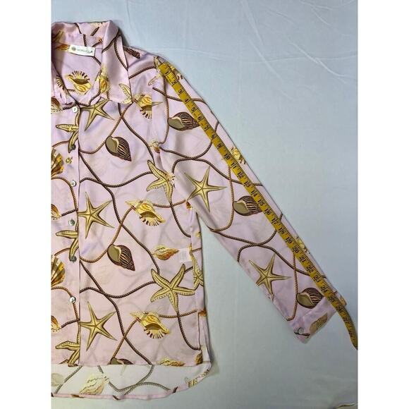 Vintage Morgana Button Up Shirt SIZE XL Blouse Made in Italy Shell Print Coastal - Picture 11 of 14